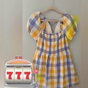 Cute dress with checkered prints with puffed sleeves, withSize XXL